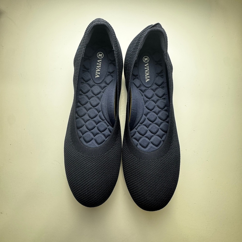 Vivaia Margot Navy Blue Square Toe Knit Comfort Flats Shoes Womens 43 / 11